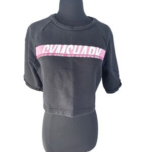 Gymshark Cropped Sweatshirt Top Pink Graphic Logo‎ Women's Size L